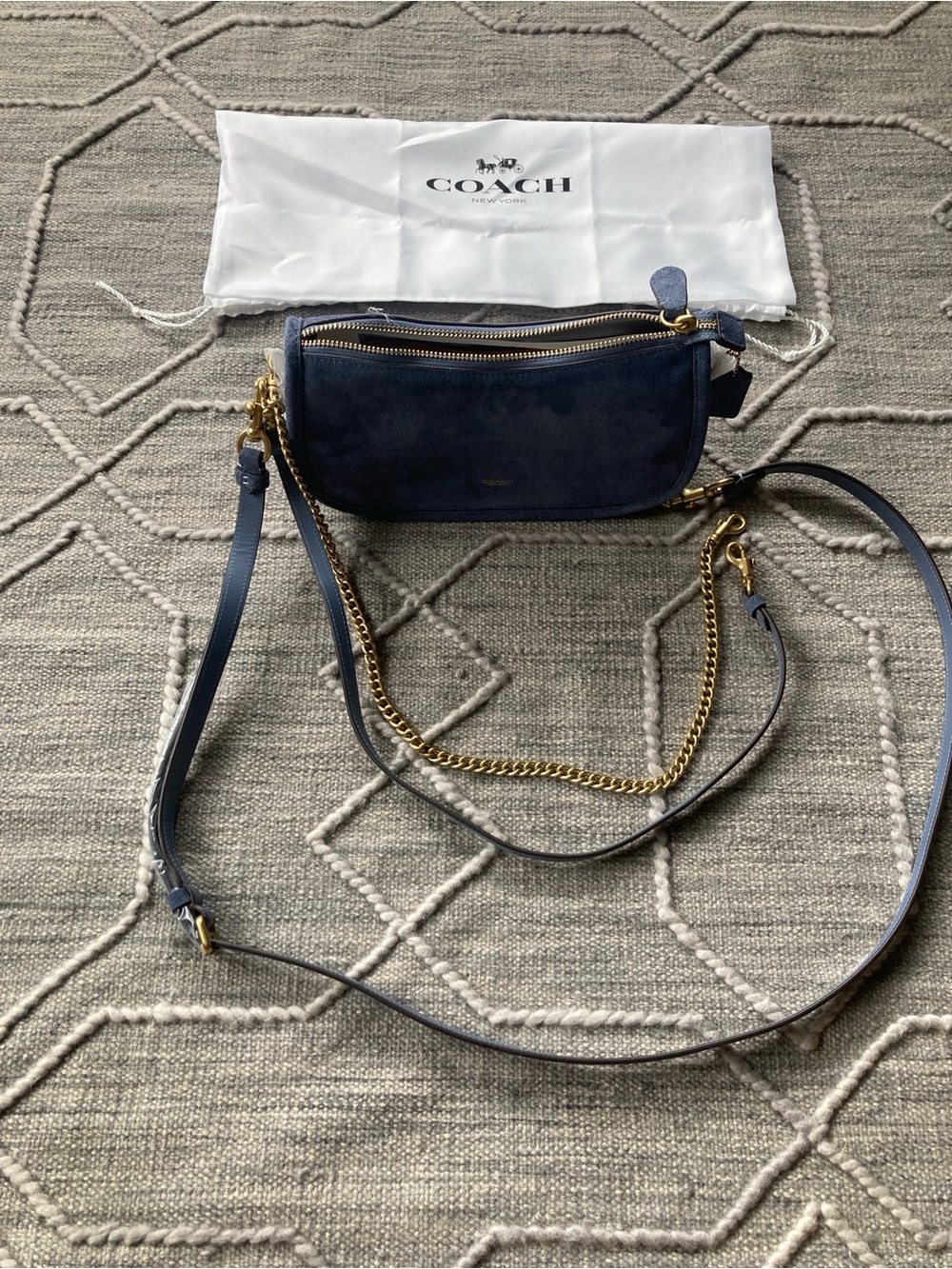 COACH Waverly Shoulder and Crossbody Bag-Brass Hardware and Light Denim Suede - Picture 10 of 15